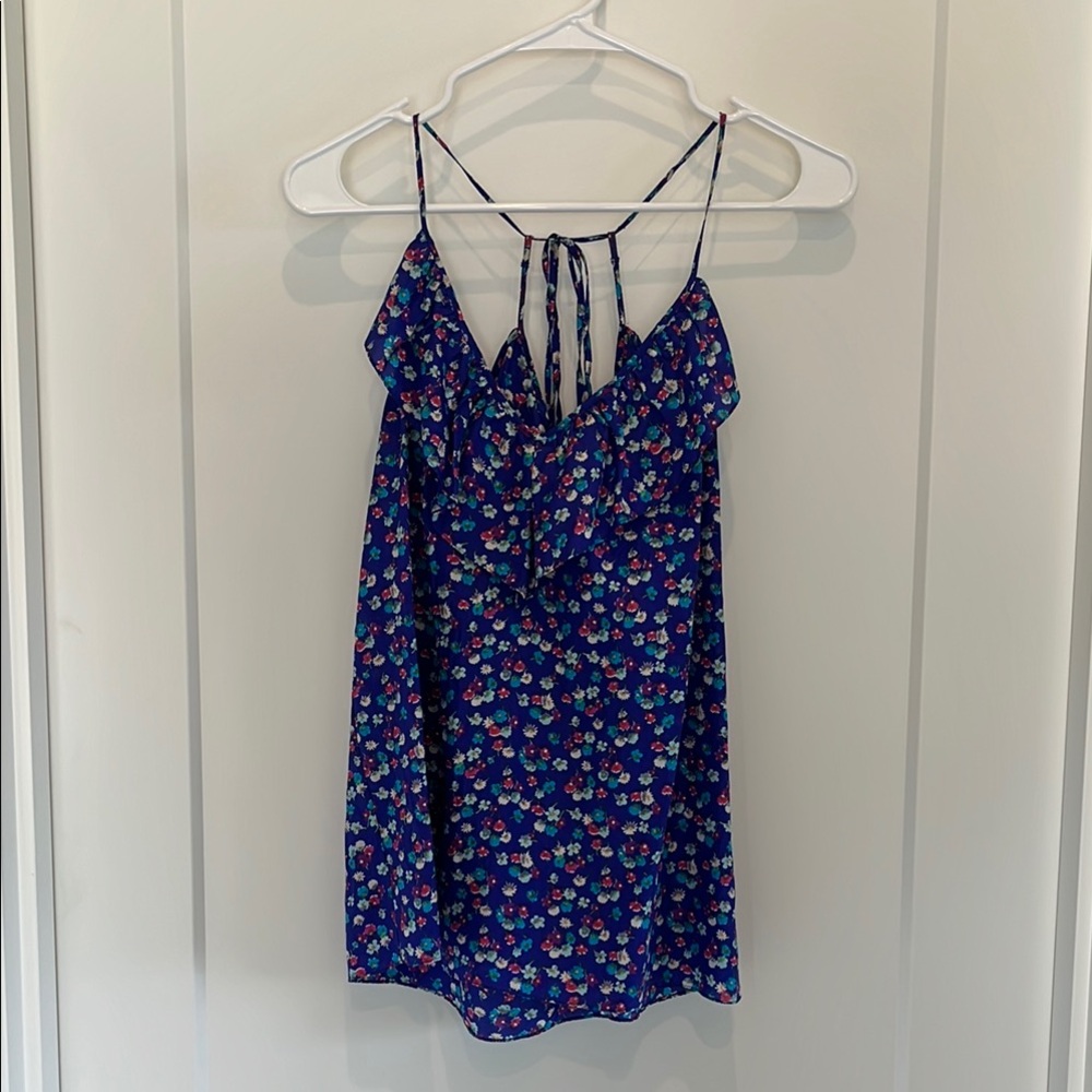 Rebecca Taylor Silk Blue Floral Tank Top